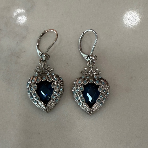 Betsey Johnson Blue and Silver Heart Earrings - Picture 2 of 5
